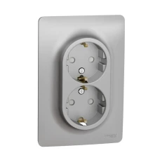 Schneider Unica New NU206730. Розетка подвійна з з/к, зі шторками