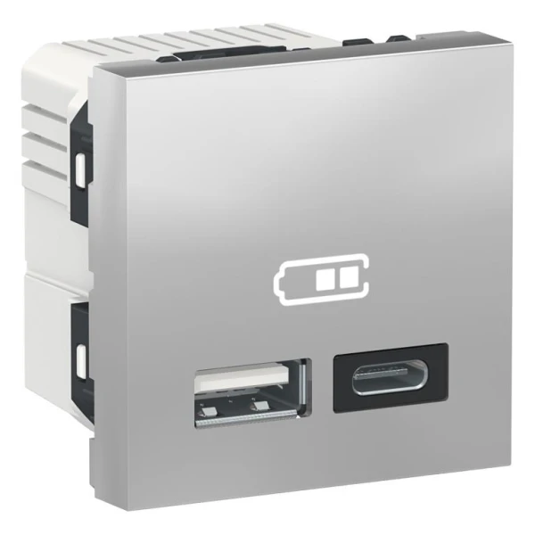 Подвійна USB розетка A+C алюміній NU301830 Unica New Schneider Electric