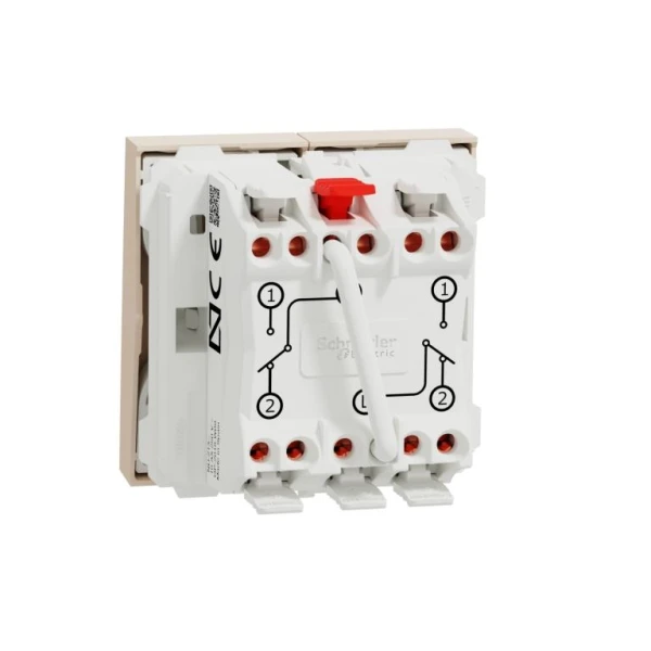 Перемикач 2-клавішний 2 x 10А, 2 модулі бежевий Unica New NU321344 Unica New Schneider Electric - Фото 2