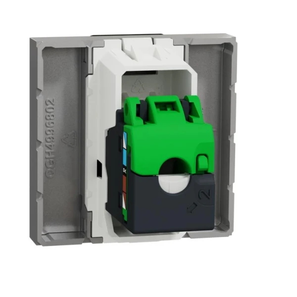 Розетка комп'ютерна RJ45, одинарна категорія 6 UTP, 2 модулі алюміній NU341530 Unica New Schneider Electric - Фото 2