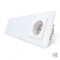 Вимикач прохідний сенсорний на 4 канали 2+2 з розеткою VL-C702S/C702S/C7C1EU Livolo