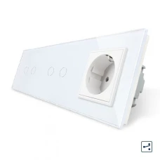 Вимикач прохідний сенсорний на 4 канали 2+2 з розеткою VL-C702S/C702S/C7C1EU Livolo