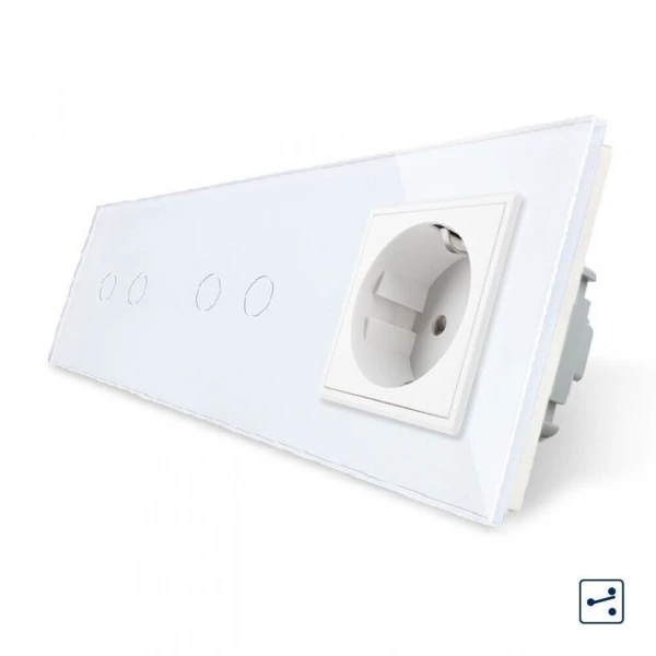 Вимикач прохідний сенсорний на 4 канали 2+2 з розеткою VL-C702S/C702S/C7C1EU Livolo - Фото 1