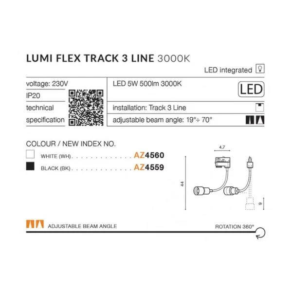 Трековий світильник Azzardo LUMI FLEX TRACK 3 LINE 5Вт 3000К білий AZ4560 - Фото 3