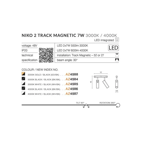 Магнітний світильник Azzardo NIkO 2 TRACk MAGNETIC 14Вт 3000К білий AZ4585 - Фото 3