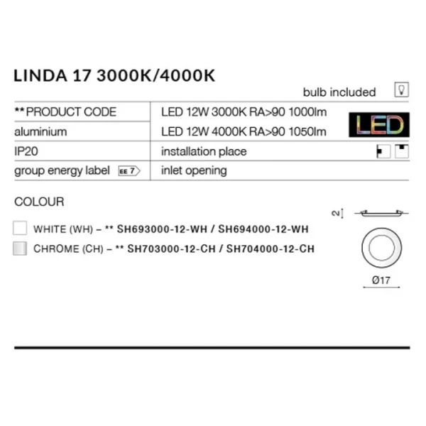 Врізний точковий світильник Azzardo LINDA 12Вт 4000К білий AZ2241 - Фото 2
