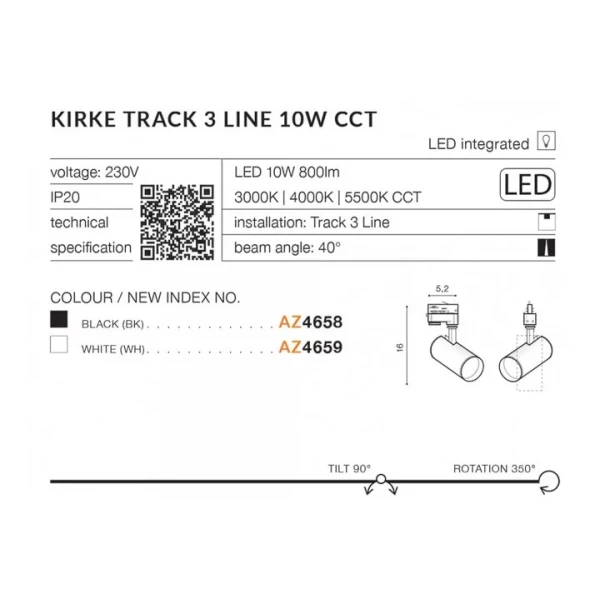Трековий світильник Azzardo KKIRKE TRACK 3 LINE 10Вт 3000К білий AZ4659 - Фото 4