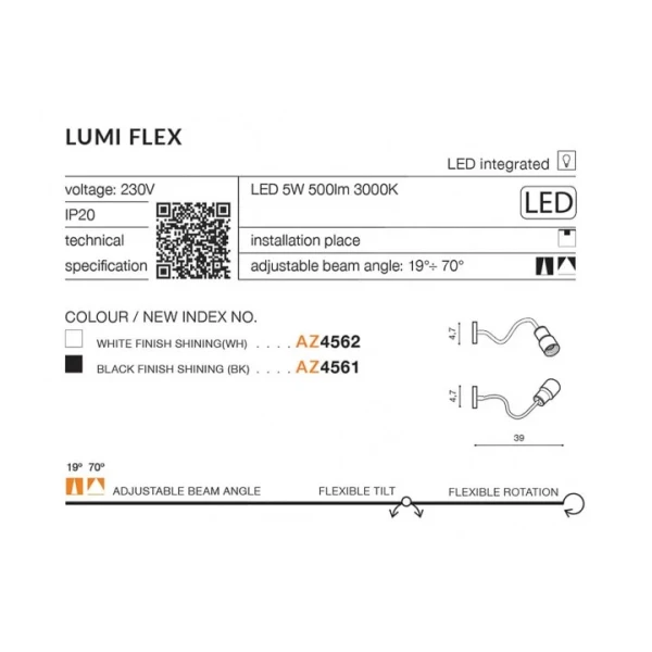 Бра спрямованого світла спрямованого світла Azzardo LUMI FLEX 5Вт 3000К чорний AZ4561 - Фото 3