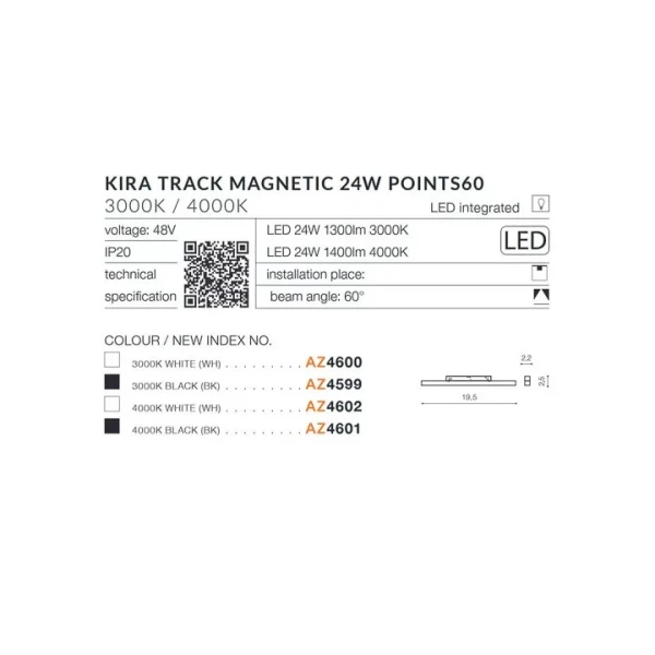 Магнітний світильник Azzardo KIRA 24Вт 4000К чорний AZ4601 - Фото 4
