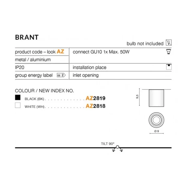 Накладний точковий світильник Azzardo BRANT GU10 чорний AZ2929 - Фото 2