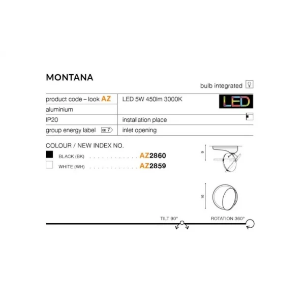 Декоративне бра Azzardo MONTANA 5Вт 3000К білий AZ2859 - Фото 2