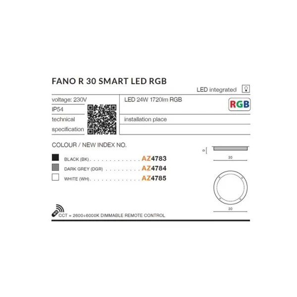 Вуличний стельовий світильник Azzardo FANO 24Вт зміна кольору білий AZ4784 - Фото 4