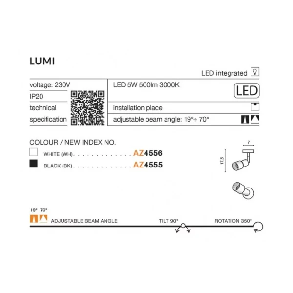 Бра спрямованого світла спрямованого світла Azzardo LUMI 5Вт 3000К чорний AZ4555 - Фото 3