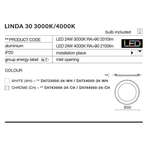 Врізний точковий світильник Azzardo LINDA 24Вт 4000К сірий AZ2251 - Фото 2