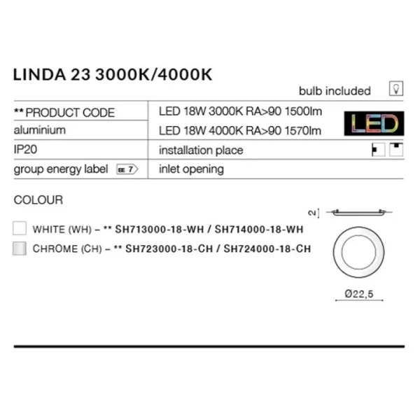 Врізний точковий світильник Azzardo LINDA 18Вт 3000К білий AZ2244 - Фото 2