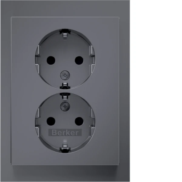Розетка з з/к 2X, зах.контактів, цільна, нерж.сталь-лак 16А/250В K.5 Berker 47597004