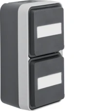 Berker Розетка з з/к подвійна вертикальна, поле д/надпису, IP55, сіра, 16А/250В W.1 47703535