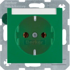 Berker Розетка з з/к з полем д/надпису, зелена-matt, 16А/250В S.1 47501903