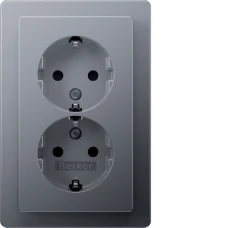 Berker Розетка з з/к 2X, зах.контактів, цільна, алюміній 16А/250В Q.1 47596084
