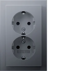 Berker Розетка з з/к 2X, зах.контактів, цільна, алюміній 16А/250В Q.3 47596094