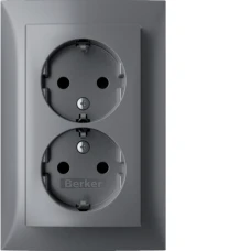 Berker Розетка з з/к 2X, зах.контактів, цільна, алюміній 16А/250В S.1 47591404