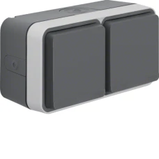 Berker Розетка з з/к подвійна горизонтальна IP55, сіра, 16А/250В W.1 47753525