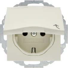 Berker Розетка з з/к, кришка, поле д/надпису, зах.контактів, біла, 16А/250В S.1 47468982