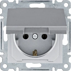 Hager Розетка з з/к з кришкою Lumina, срібна, 16А/230В WL1152
