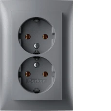 Berker Розетка з з/к 2X цільна, алюміній 16А/250В S.1 47741404