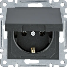Hager Розетка з з/к з кришкою Lumina, чорна, 16А/230В WL1153