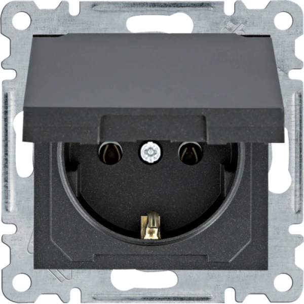 Розетка з з/к з кришкою Lumina, чорна, 16А/230В  Hager WL1153