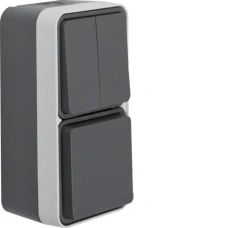 Berker Комбінація розетки з з/к 16А та 2-кл.вим. 10АX, вер., IP55, сіра, 250В W.1 47903515