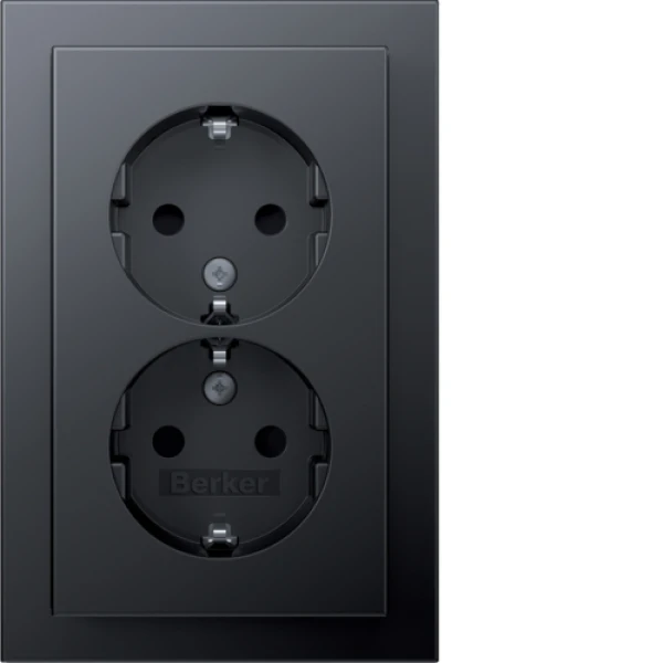 Розетка з з/к 2X, зах.контактів, цільна, антрацит 16А/250В Q.3 Berker 47596096
