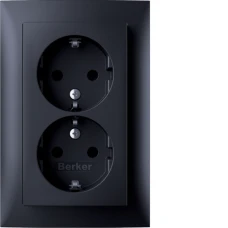 Berker Розетка з з/к 2X, зах.контактів, цільна, антрацит 16А/250В S.1 47591606