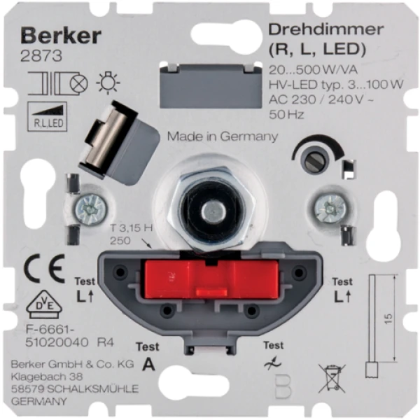 Поворотно-нажимний диммер 'Soft' LED/КЛЛ 3-100Вт, решта ламп 20-500Вт Berker 2873