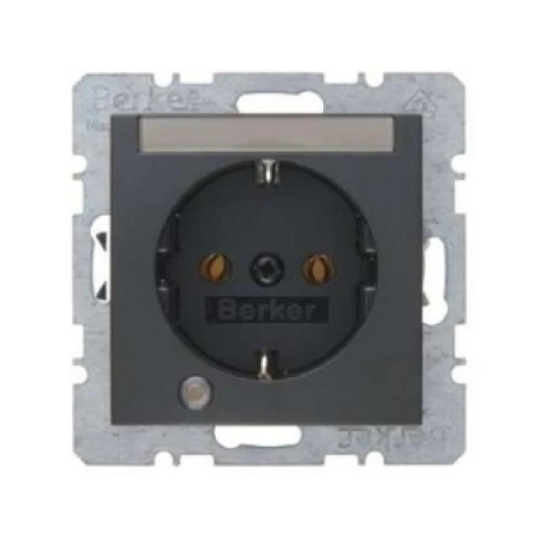 Розетка з з/к, контр.ламп., поле д/надпису, антрацит, 16А/250В S.1 Berker 41591606