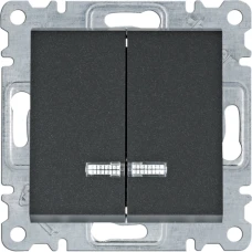 Hager Вимикач з підсвічуванням 2-клавішний Lumina, чорний, 10АХ/230В WL0243