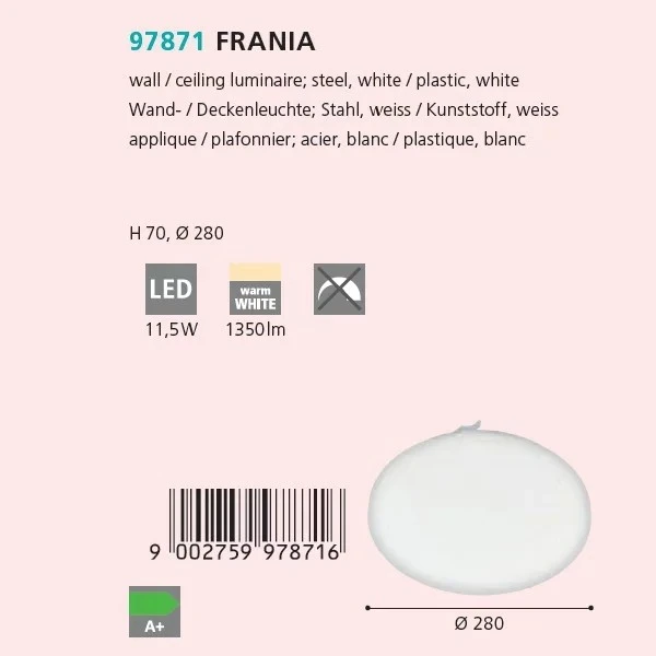 Стельовий світильник Eglo FRANIA 12Вт 3000К білий 97871 - Фото 2