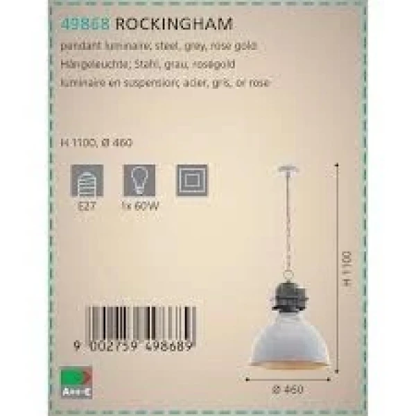 Підвісний світильник Eglo ROCKINGHAM E27 сірий 49868 - Фото 2