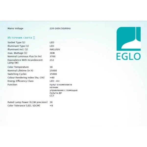 Стельовий світильник Eglo ZUBIETA 36Вт білий 98896 - Фото 3
