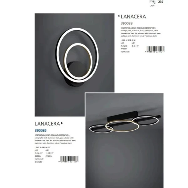 Бра Eglo LANACERA LED-модуль 20Вт 3000К чорний 390088 - Фото 2