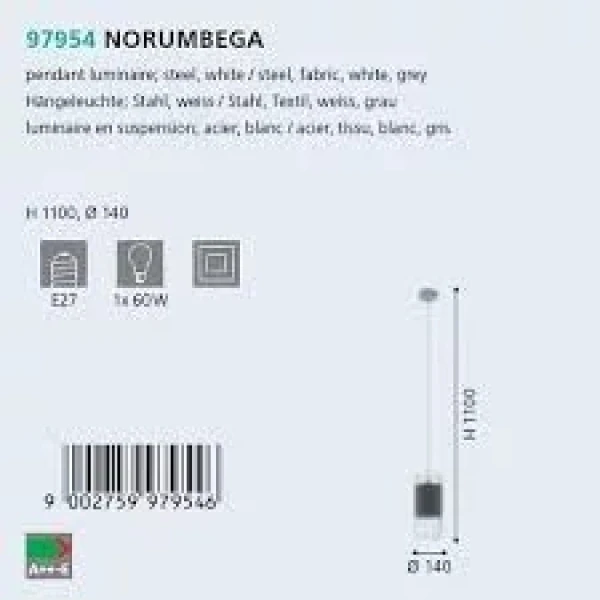 Підвісний світильник Eglo NORUMBEGA E27 білий 97954 - Фото 3