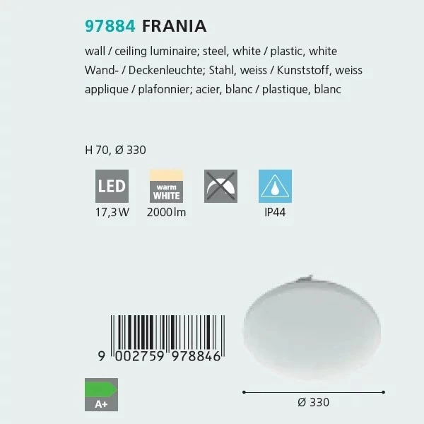 Стельовий світильник Eglo FRANIA 17Вт 3000К білий 97884 - Фото 2