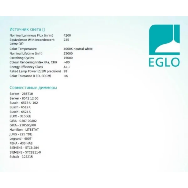Стельовий світильник Eglo SARSINA 28Вт 4000К білий 98214 - Фото 3