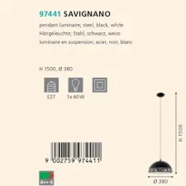 Підвісний світильник Eglo SAVIGNANO E27 чорний 97441 - Фото 3