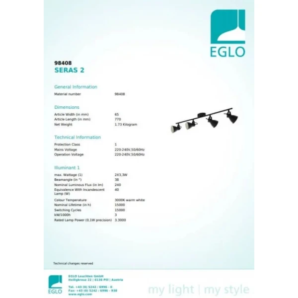 Стельовий світильник Eglo SERAS GU10 чорний 98408 - Фото 3