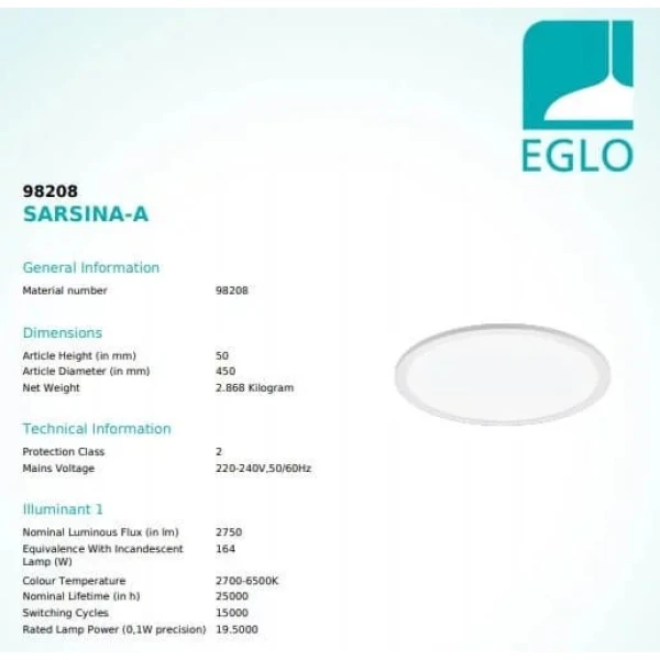 Стельовий світильник Eglo SARSINA 20Вт 2700-6500К білий 98208 - Фото 5