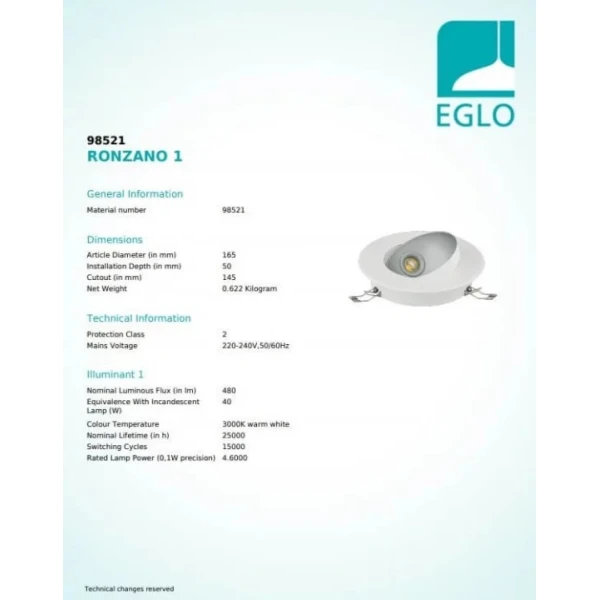 Точковий світильник Eglo RONZANO 5Вт 3000К білий 98521 - Фото 3