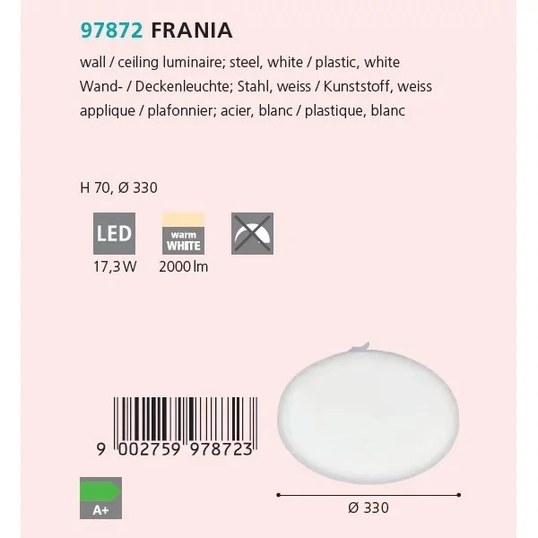 Стельовий світильник Eglo FRANIA 17Вт 3000К білий 97872 - Фото 2