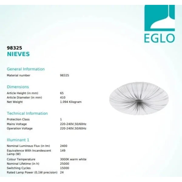 Стельовий світильник Eglo NIEVES 24Вт 3000К білий 98325 - Фото 2